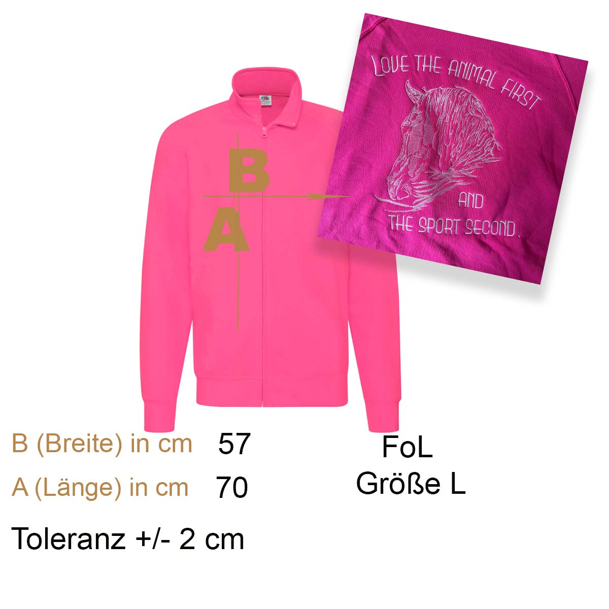 Hoodie, Fleece, Reißverschluss, Farbe Pink, Pullover