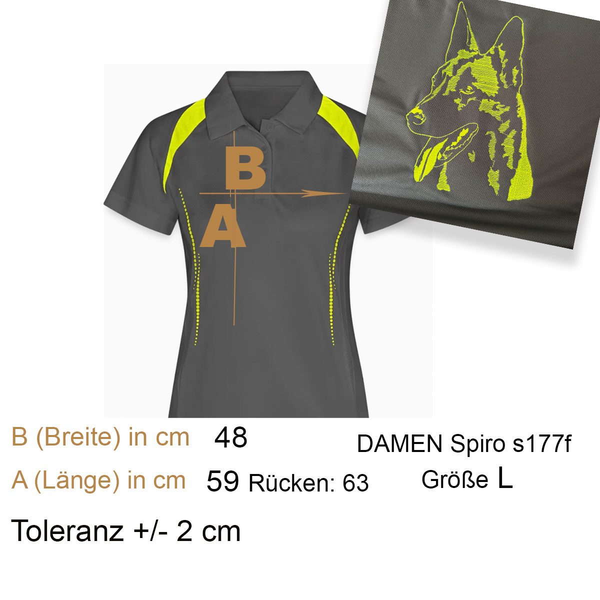Polohemd, Damen, Grau, Neon-Akzente, Breite 48cm