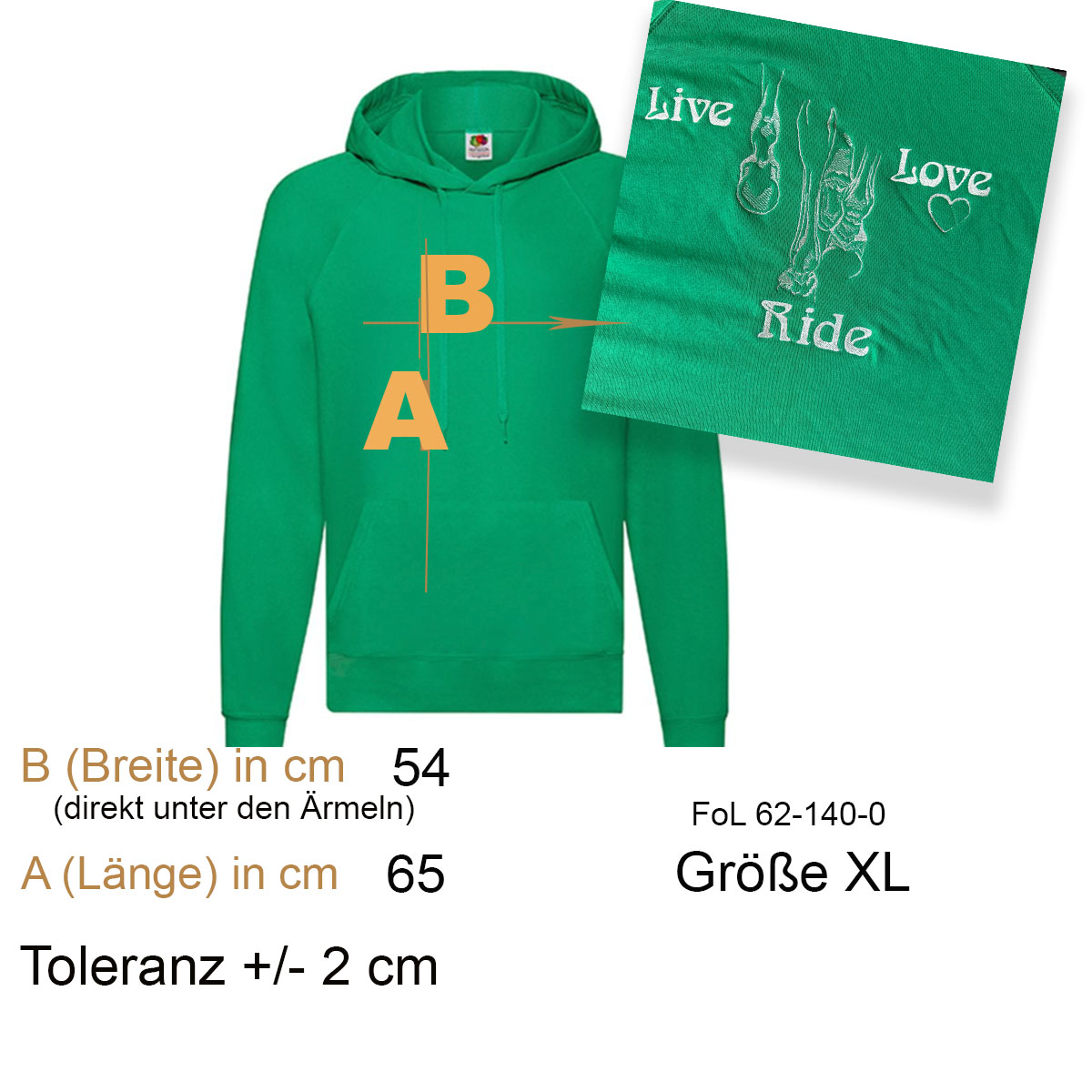 FoL Lightweight Kapuzensweat Gr. XL Rückenstick Pferde: Live Love Ride