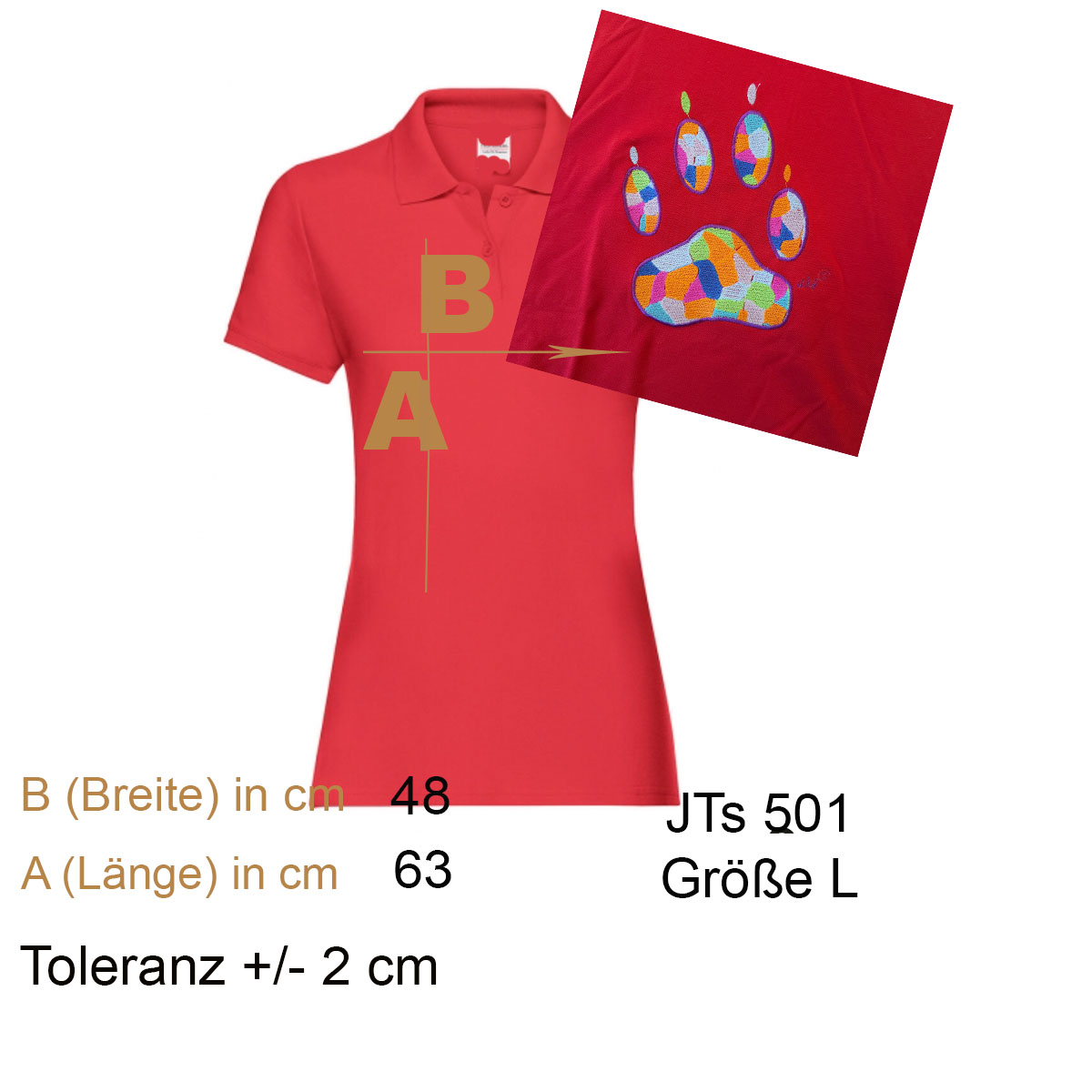 DAMEN Polo Piqué Gr. L rot, Rückenstick Hunde: Pfote