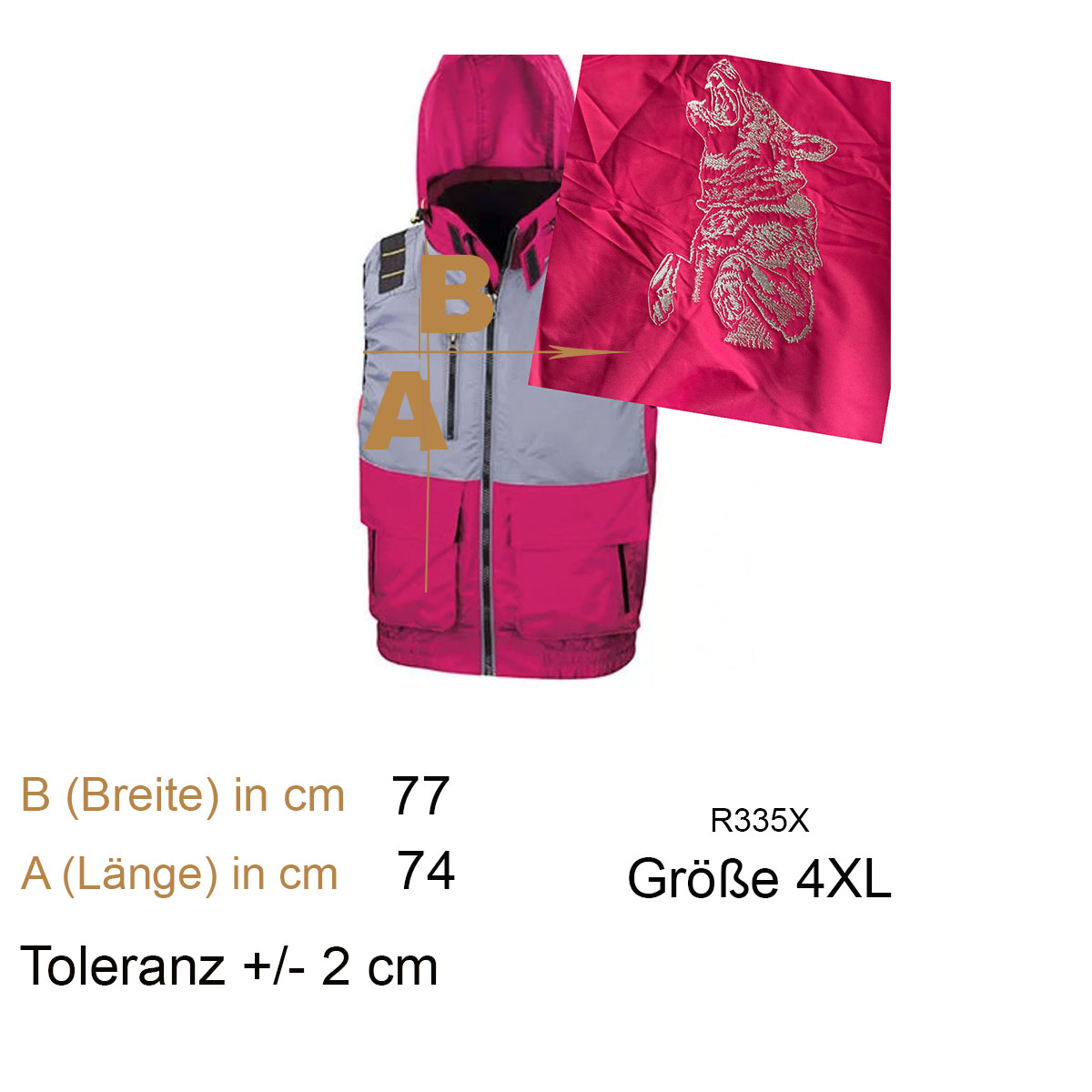 Regenjacke, Windbreaker, Pinker Farbstoff, Gehäkelte Muster, Größe 4XL
