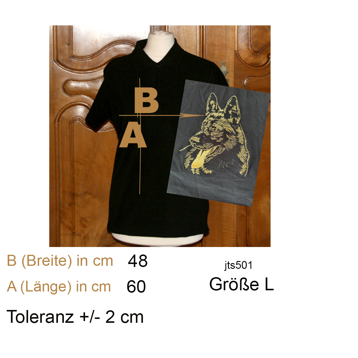 Polohemden, Schwarz, 80er Stil, Tierdruck, Größenangabe
