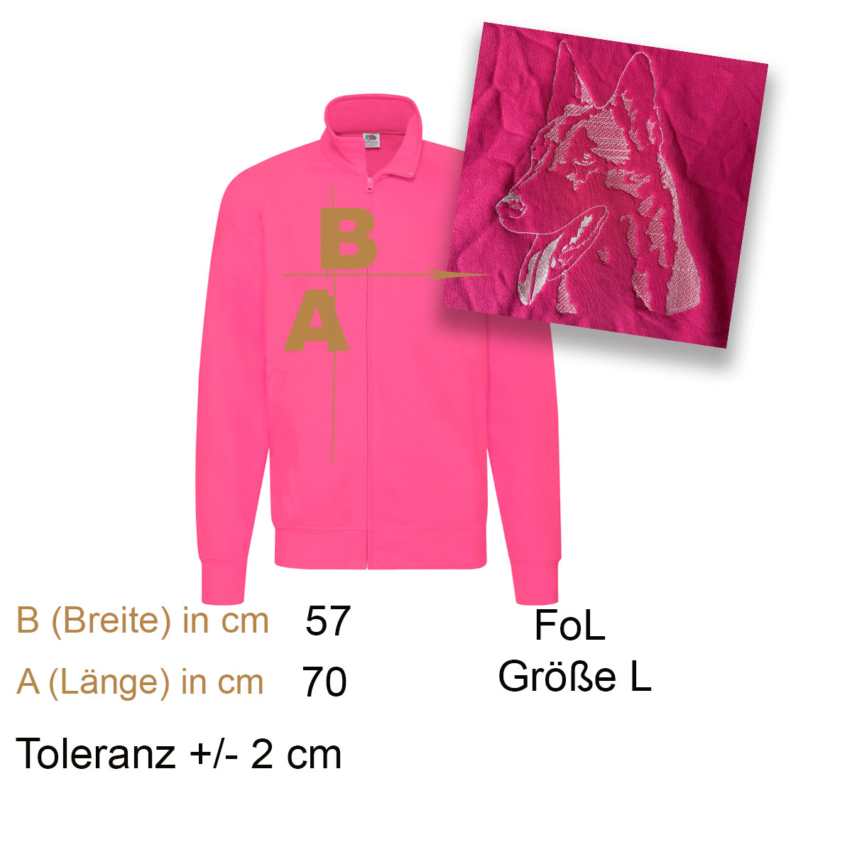 Damenjacke, Pink, Reißverschluss, Stehkragen, Wolfstickerei