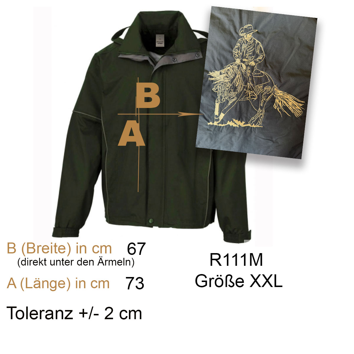 Regenjacke, Windjacke, Olivegrün, Klettverschluss, Größe XXL