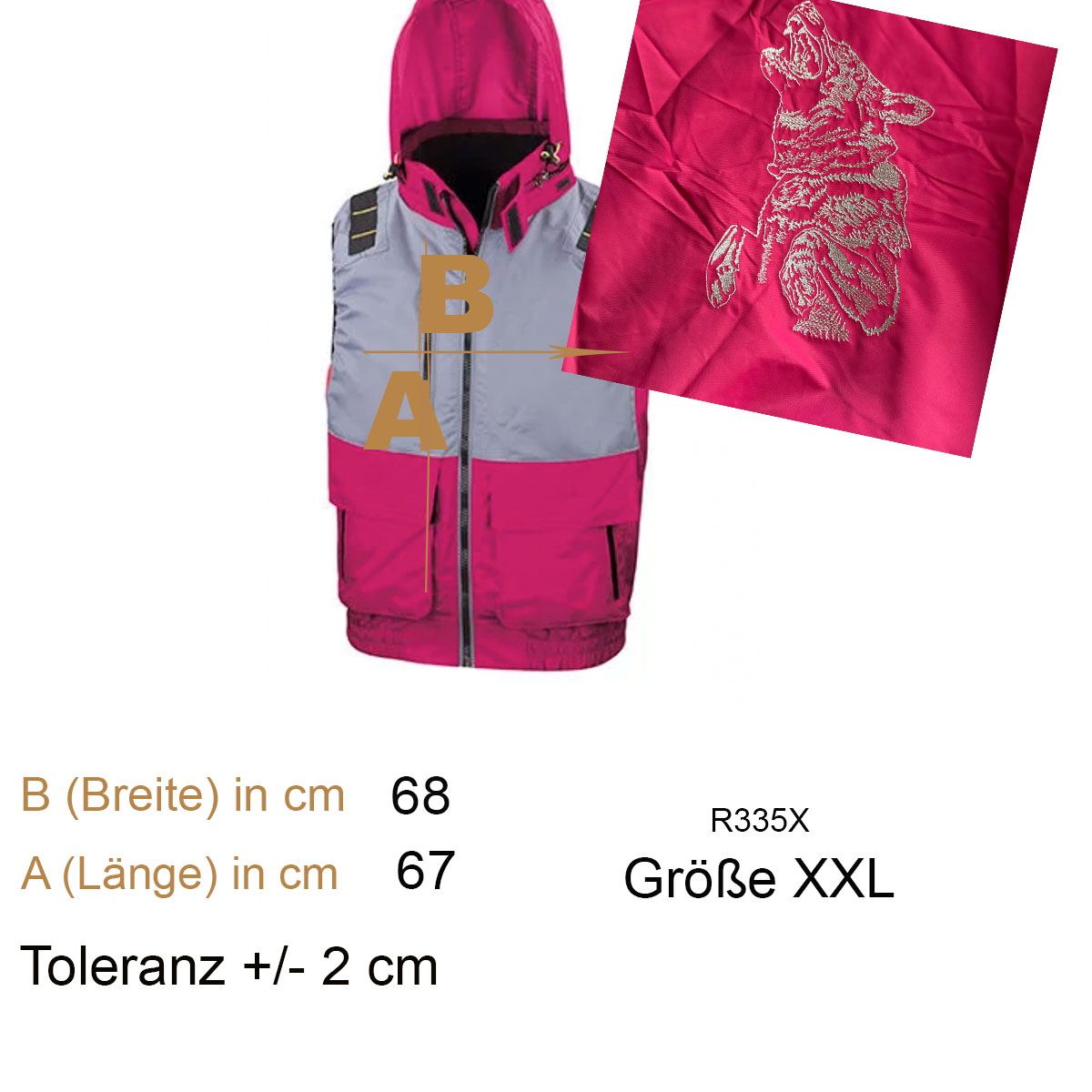Weste WorkGuard Gr. XXL pink/grau Rückenmotiv Hunde: DSH Schutz