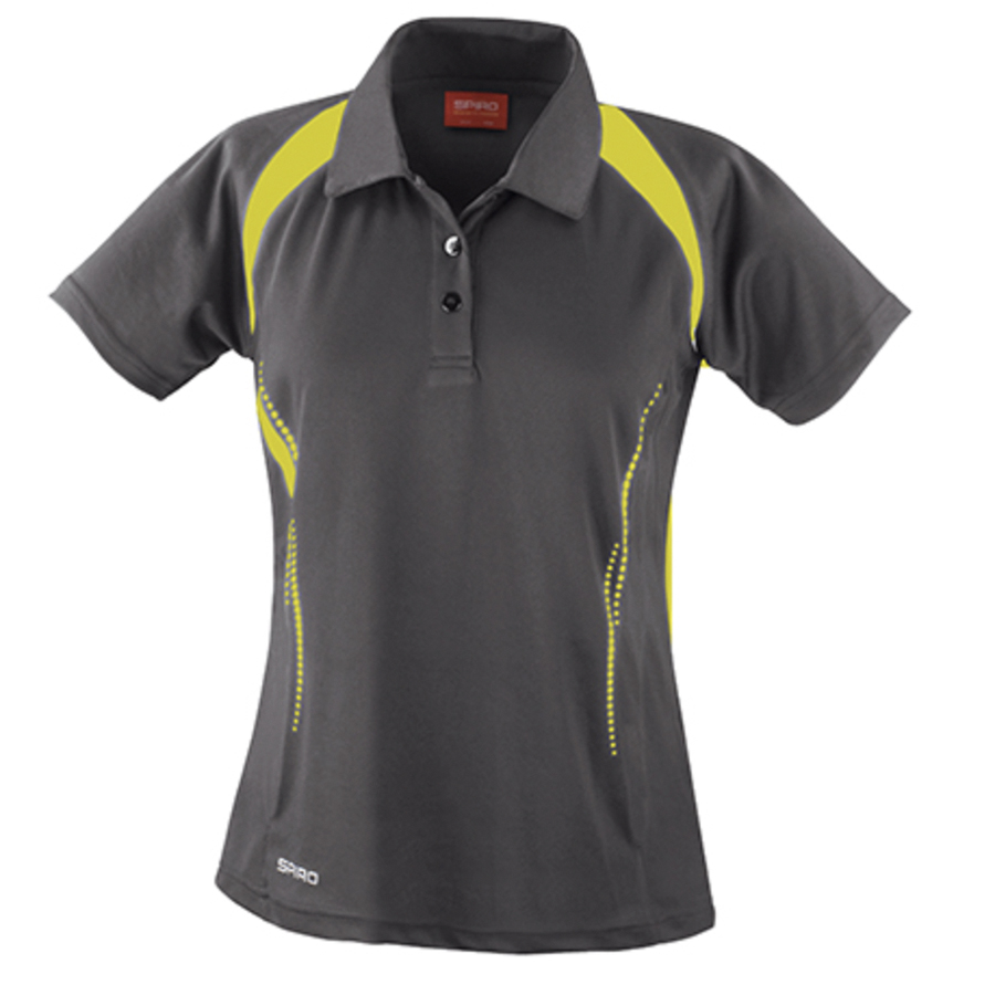 DAMEN Sportpolo Spirit grau/neongelb Gr. M Rückenbestickung Malinois
