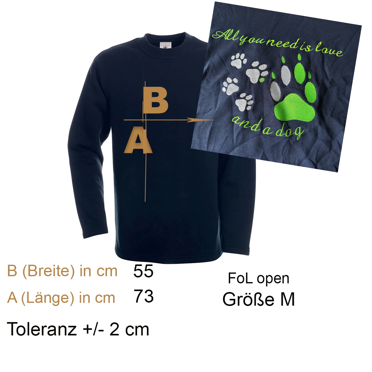 Sweatshirt Open End Gr. M dunkelblau , Rückenstick Hunde: Abt. All you need