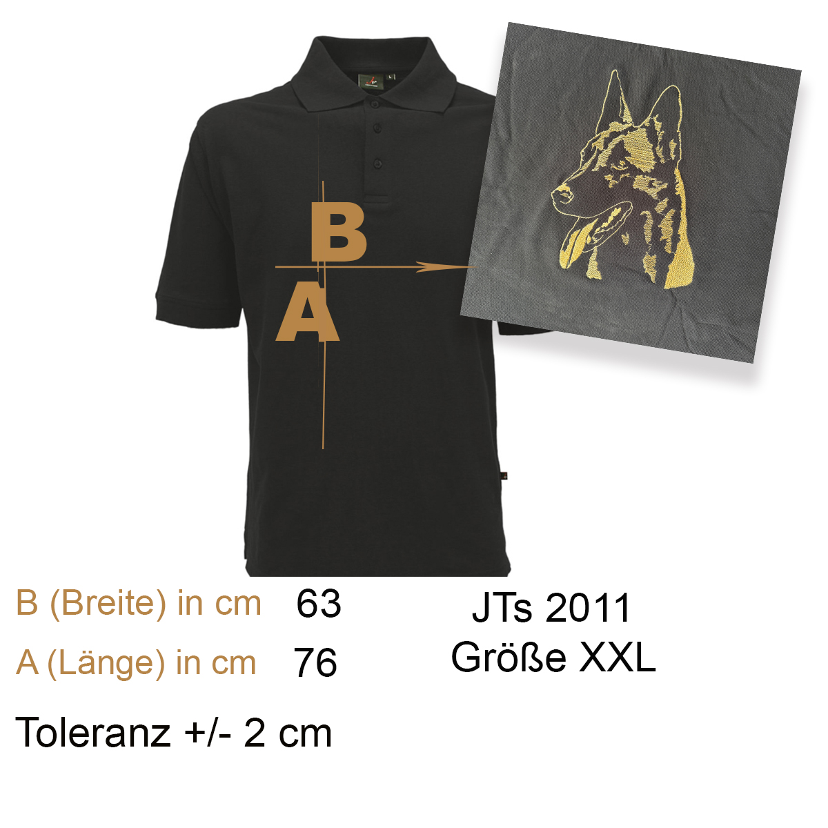Polo-Shirt, Schwarz, Kunst-Print, Hund-Design, Größenangaben