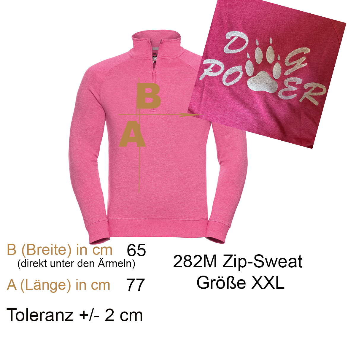 Zip Sweatshirt Gr. XXL rosa melliert Rückenstick Hunde: DogPower