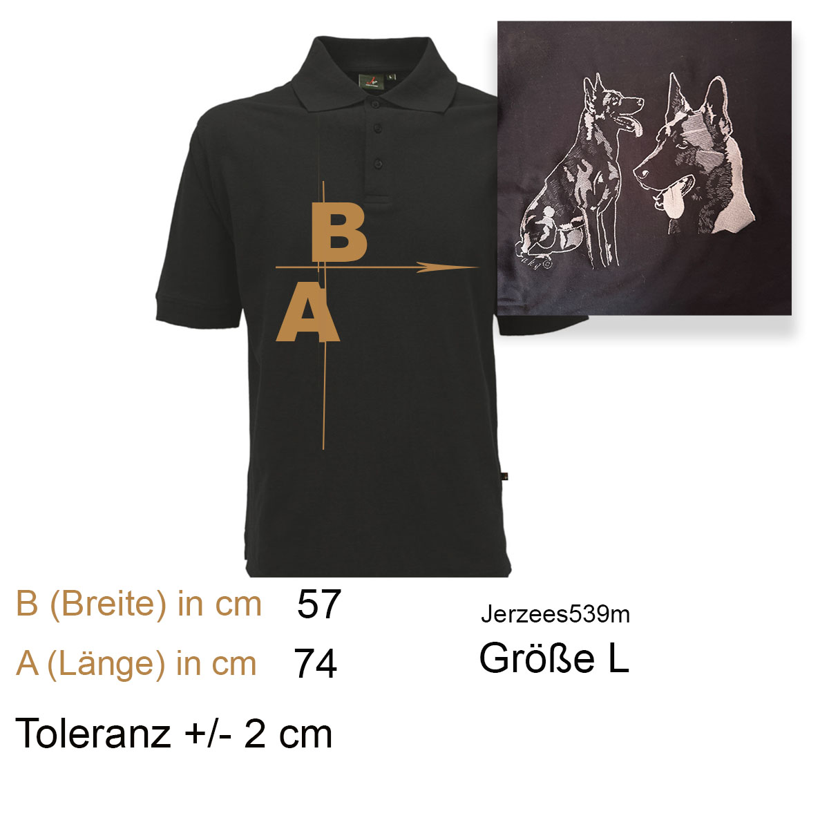 Poloshirt schwarz Gr. L  Rückenstick: Malinois Collage