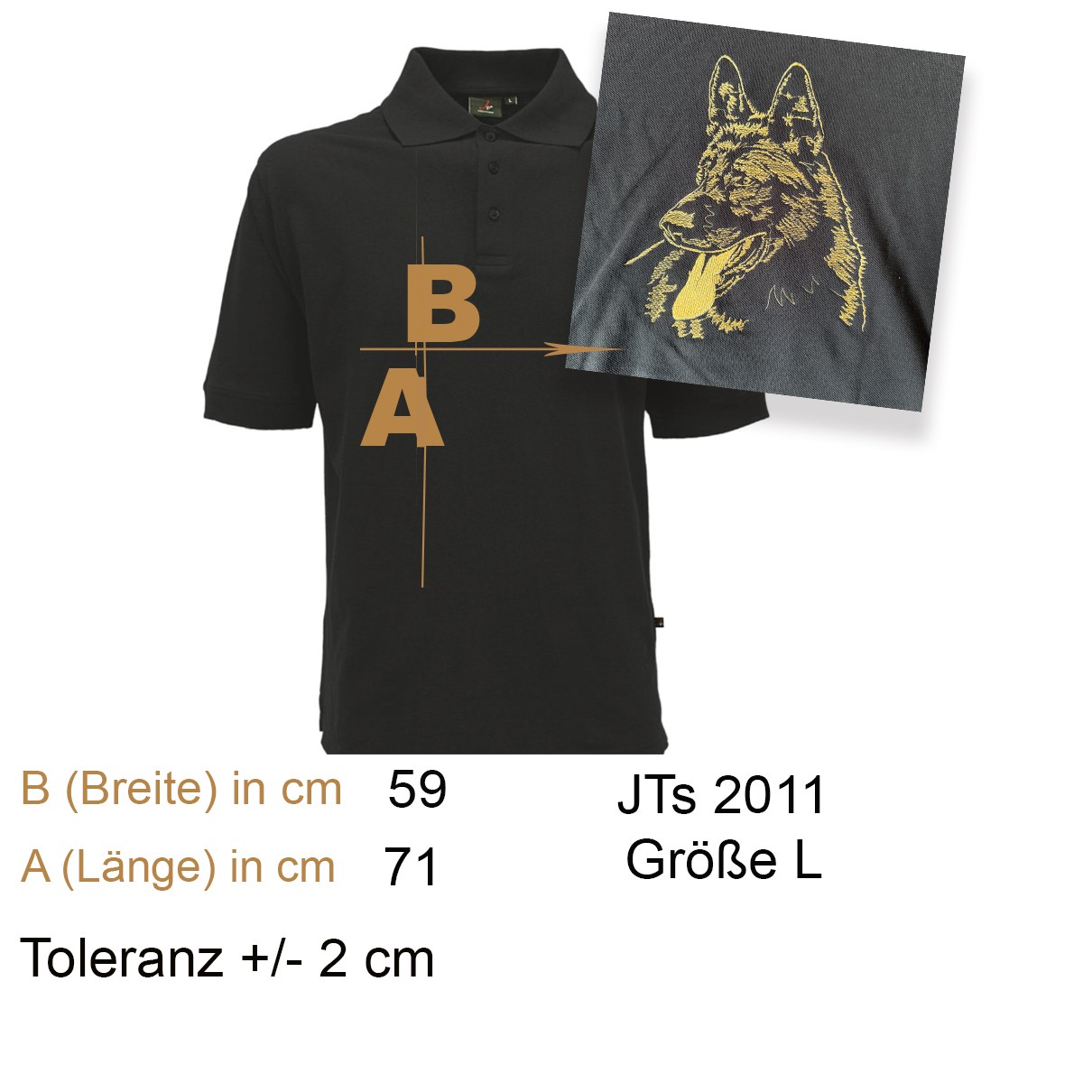 Polohemd, schwarz, grafische Gestaltung, goldener Druck, Hundemotiv