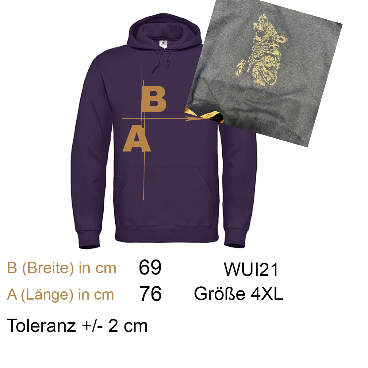 Kapuzensweat 4XL lila Motiv Rückenstick Hunde: DSH Schutz